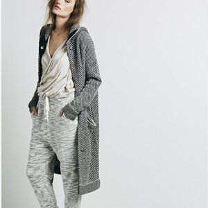Free People Right Angles Hooded Sweater Jacket Knit Longline Coat Wool Cardigan